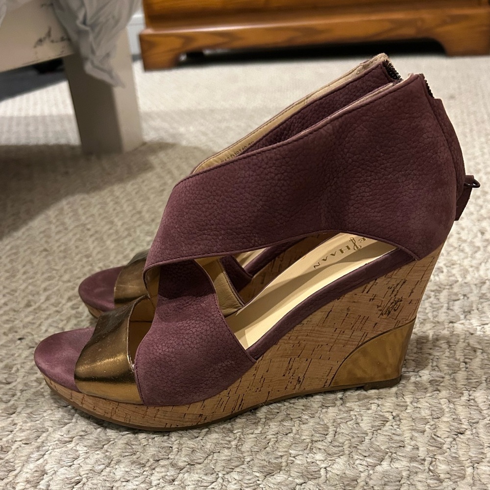 Cole Haan Purple and Gold Wedge Sandals